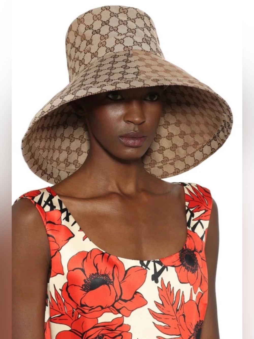 Large Beige Wide Brim Monogram Jacquard Bucket Hat Canvas Tan Golden Summer New - Picture 3 of 16